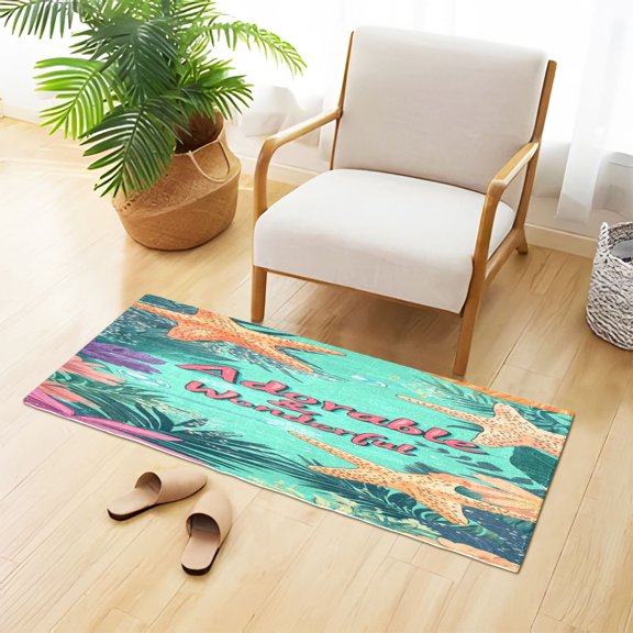 Starfishes Bubbles Tropical Leaves and Flowers Plush Carpet Non Slip Runner Rug Absorbent Bath Mat 39" x 20"