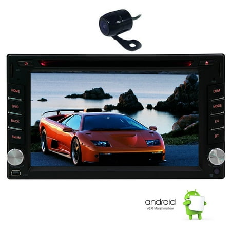 Quad-core Car Stereo System with 6.2 inch Capacitive Touchscreen Android 6.0 Marshmallow Car DVD Player in Dash Double 2 din Unit with GPS Navigation Car Audio DVD Bluetooth Wifi + Backup