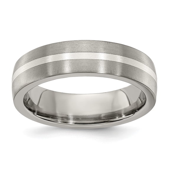Gray Titanium Men's with 925 Sterling Silver-Inlay 6mm Ring Comfort-Fit Band Size 8