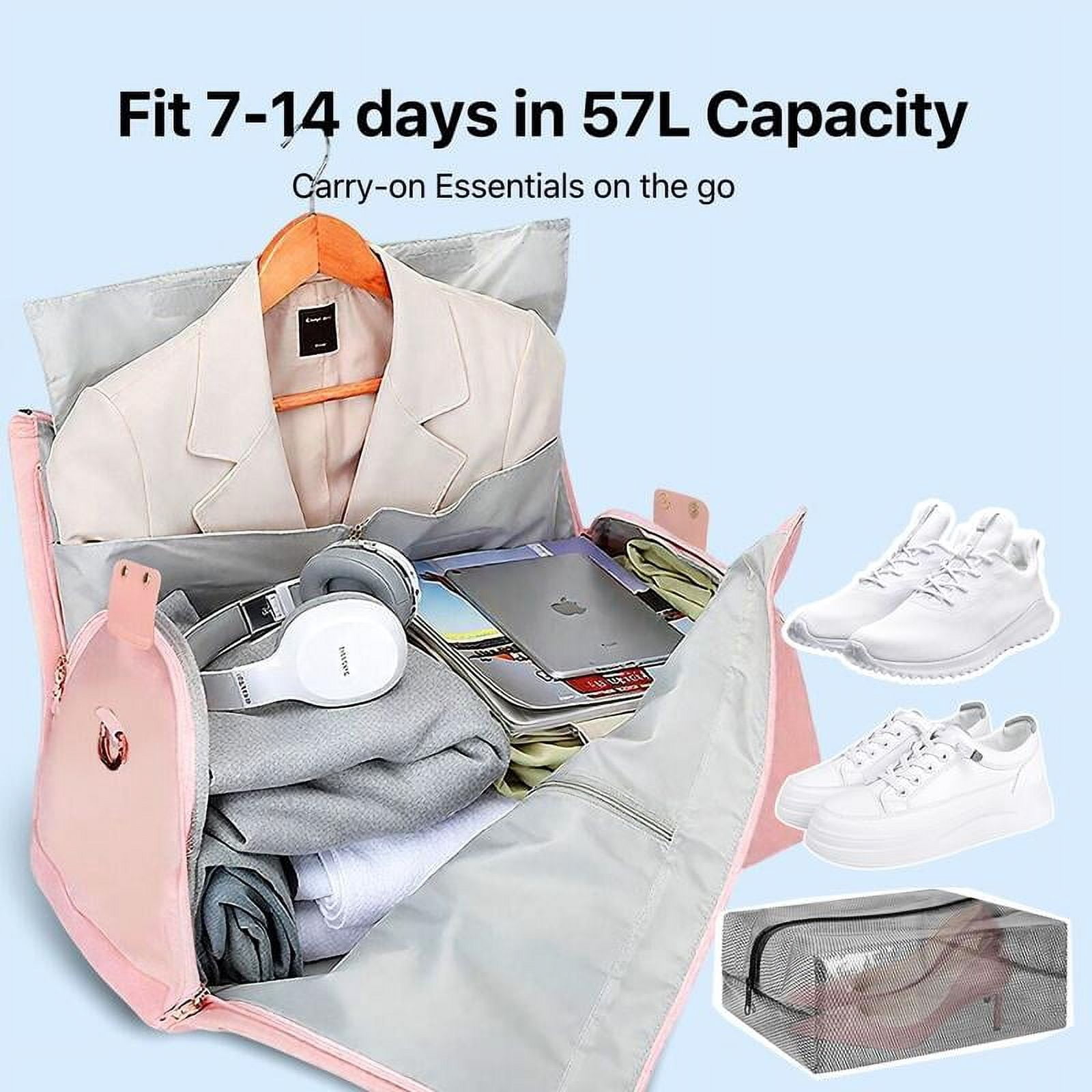 Lefame Travel Duffle Bag with Garment & Shoe Compartment, Carry On Weekender Bag for Women & Men, Airline Approved Personal Item, Waterproof Overnight Gym Hospital Bag