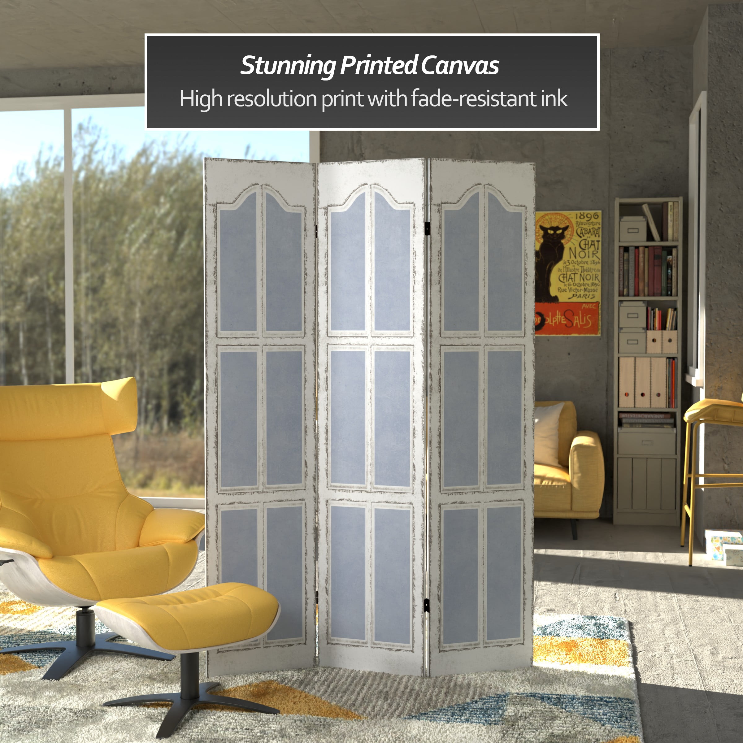 6 ft. Tall Double Sided Blue and White Shutters Canvas Room Divider