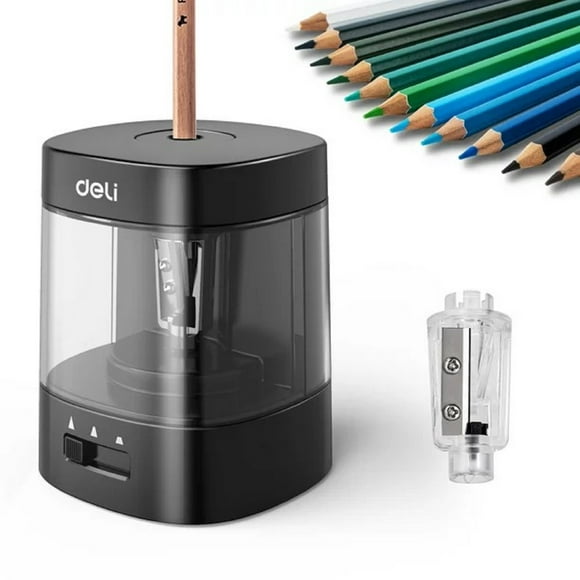 Deli Taille-Crayon Électrique et à Piles, Automatique avec Épaisseur Réglable, Noir