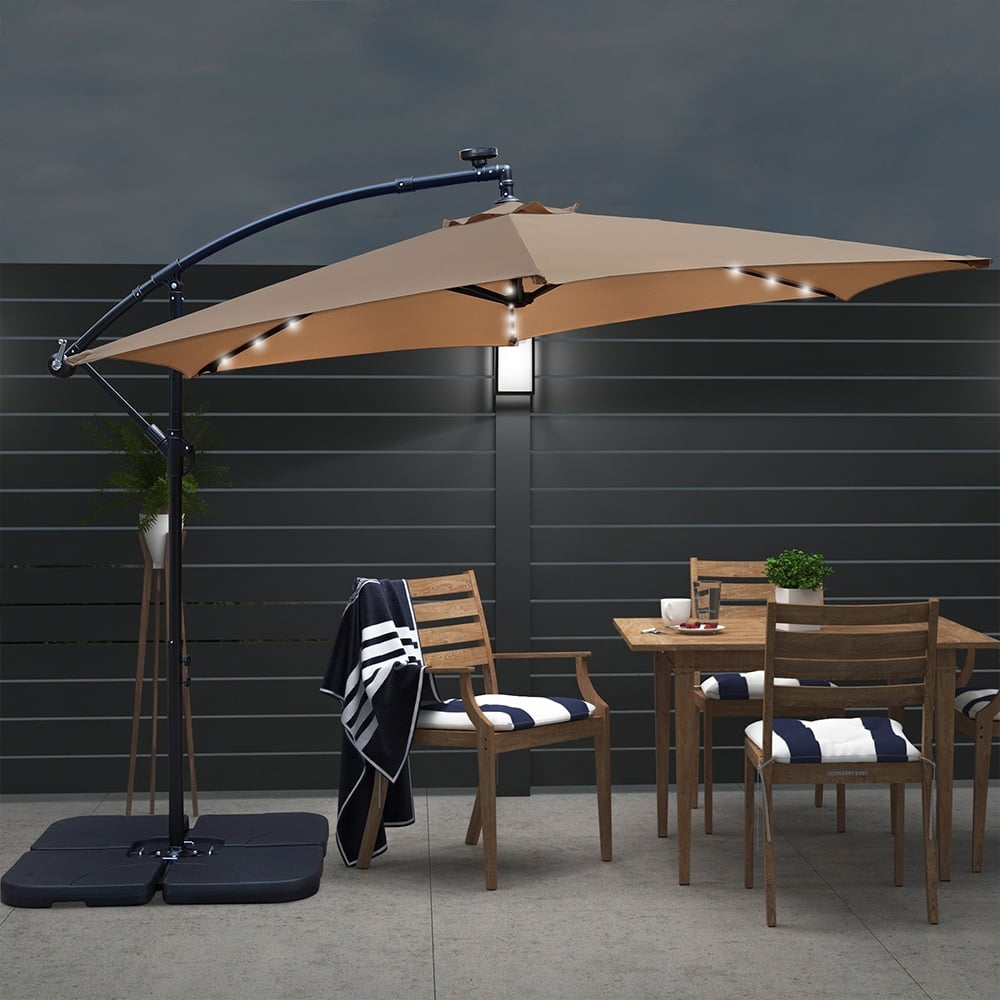 Abble 10ft Outdoor Hanging Offset Cantilever Solar LED Umbrella with Crank - Tan