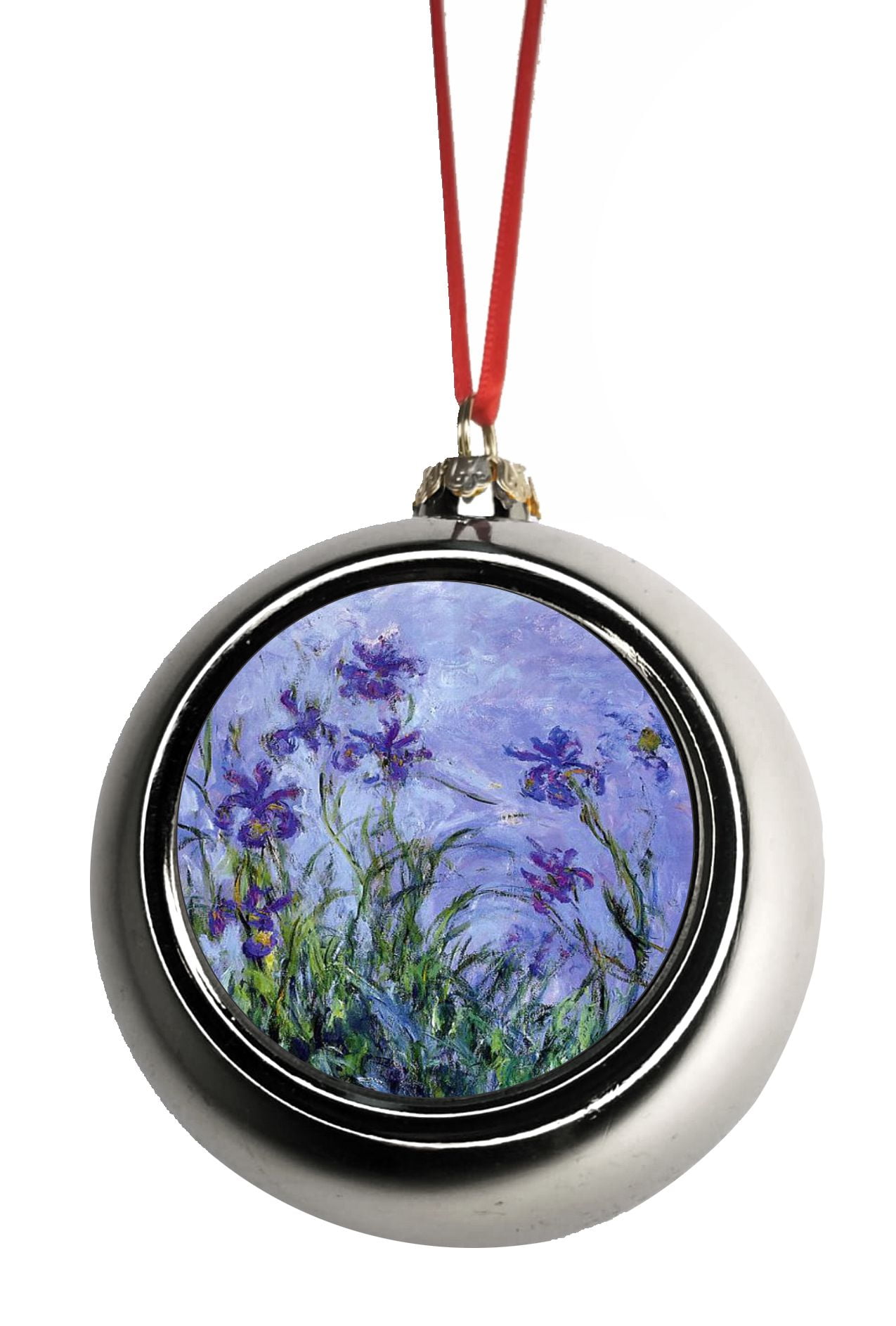 Artist Claude Lavender Irises Bauble Christmas Ornaments Silver