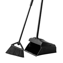 Yocada Slim Broom and Dustpan Combo Pack with 59.8" Long Handle, Iron, 2 Count, Black