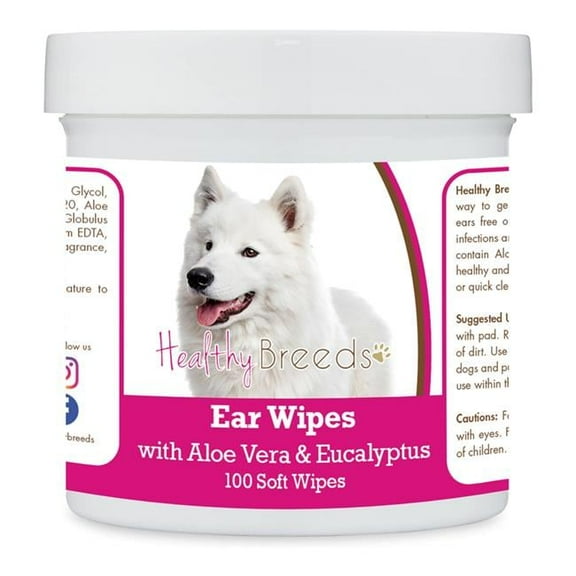 Healthy Breeds 192959824599 Samoyed Ear Cleaning Wipes with Aloe & Eucalyptus for Dogs - 100 Count