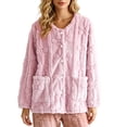 thumbnail image 5 of Women's Fuzzy Pajamas Tops Flower Jacquard Warm Long Sleeve Bed Jackets Button Down Sleepwear Winter Coats with Pockets, 5 of 9
