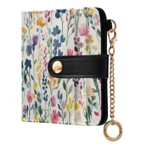 Women’s Wallet RFID Blocking PU Leather Magnetic Snap Zipper Coin Pocket 7 Card Slots Perfect Gift for Her Colorful Abstract Flower