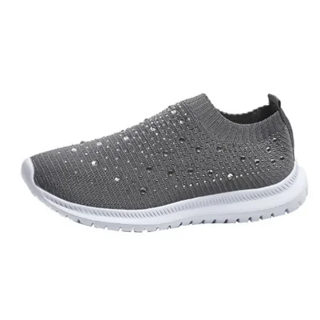 

Women‘s Casual Shoes Rhinestone Decor Slip-on Running Shoes Lightweight Breathable Walking Shoes