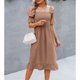 thumbnail image 3 of Vestido De Cuello Cuadrado, Manga Corta Elástica, Mangas Farol, Vestido Plisado A La Moda Para Vacaciones Para Fiestas., 3 of 5