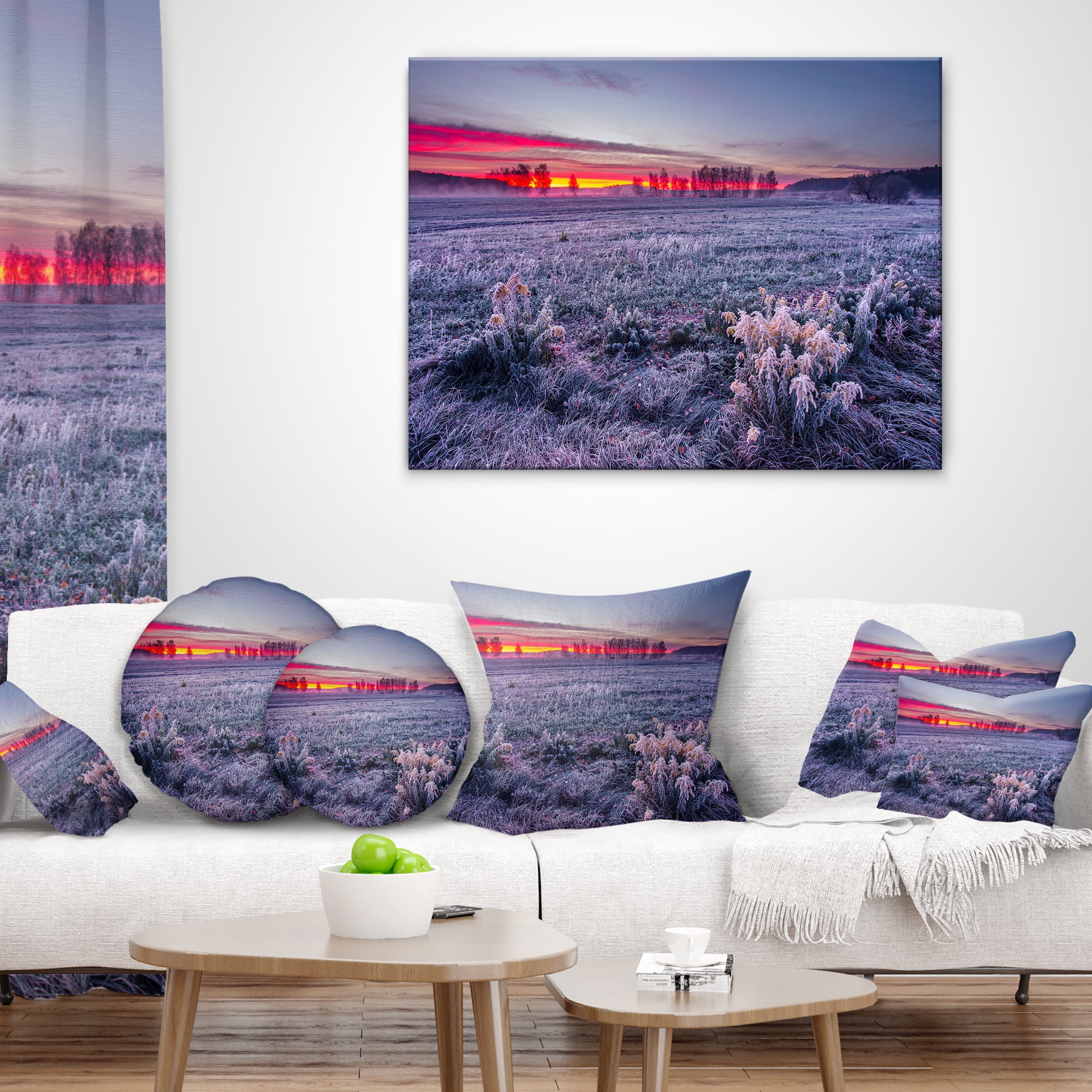 Designart Colorful Cold Frosty Morning - Landscape Printed Throw Pillow - 16x16