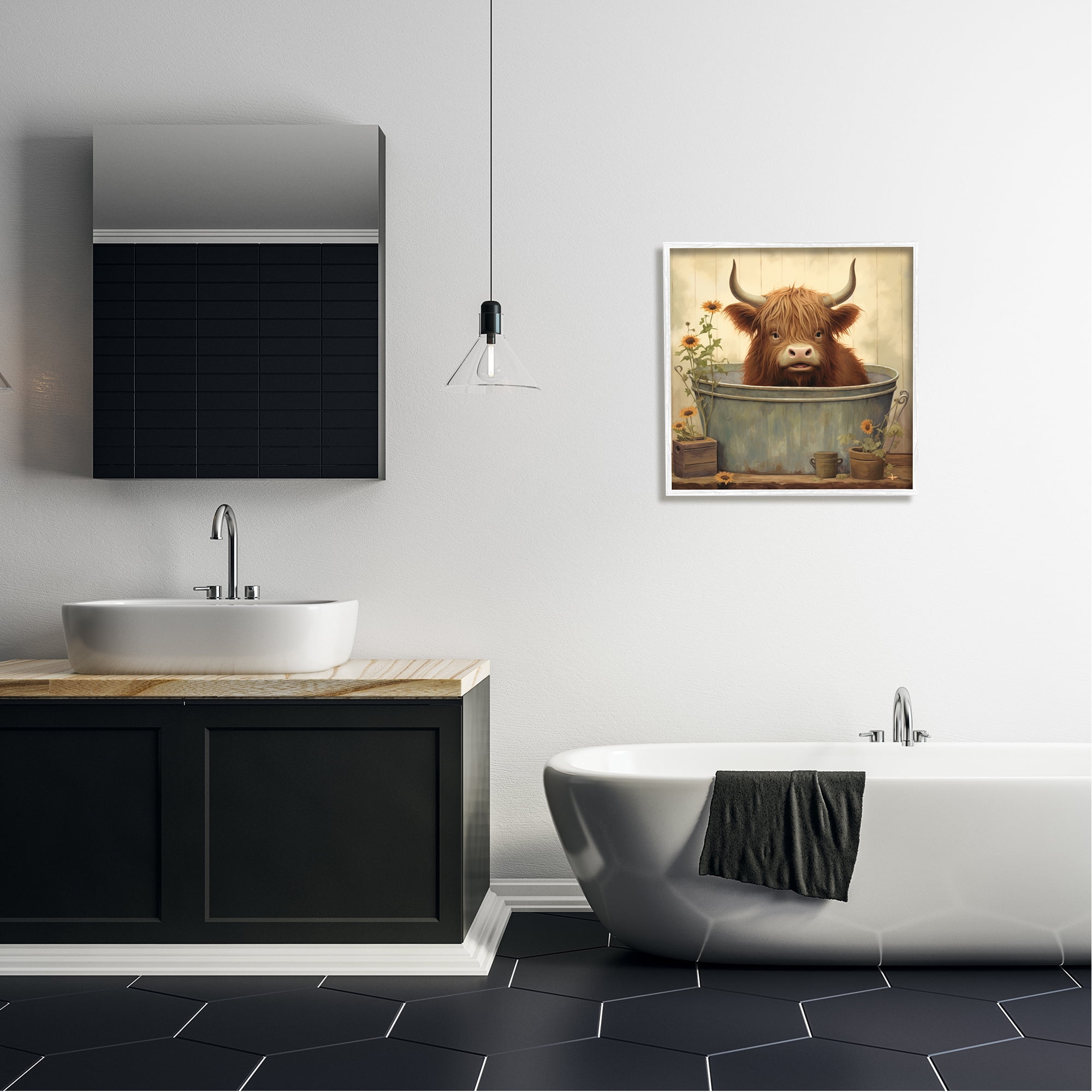 Stupell Industries Cattle in Vintage Bath Tin Animals & Insects Painting White Framed Art Print Wall Art, 24 x 24
