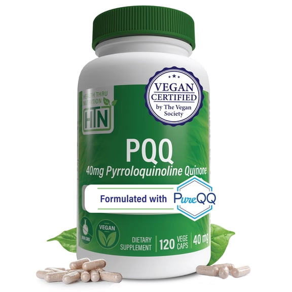 PQQ 40mg 120 Servings Pyrroloquinoline Quinone as PureQQ | Promotes Mitochondrial Biogenesis | Certified Vegan | Non-GMO Gluten Soy Free Capsules| Clean Label PQQ Supplement by Health Thru Nutrition
