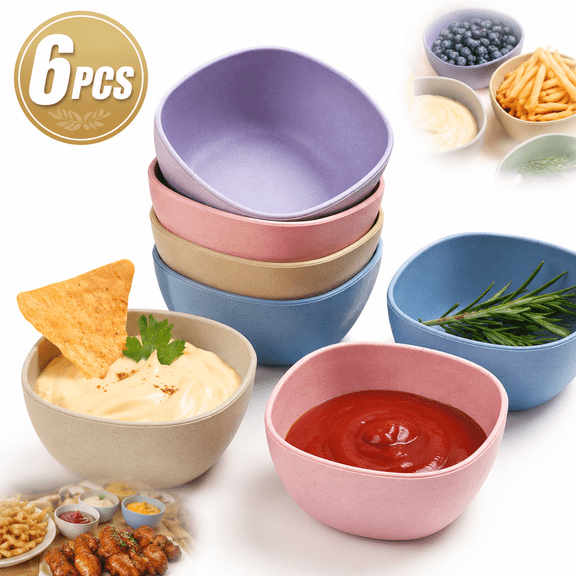 Genreen 6-Pack Wheat Straw Dipping Bowls – 4.5 oz Unbreakable Mini Sauce Dishes – Microwave & Dishwasher Safe Prep Bowls for Condiments, Soy Sauce, BBQ & Appetizers