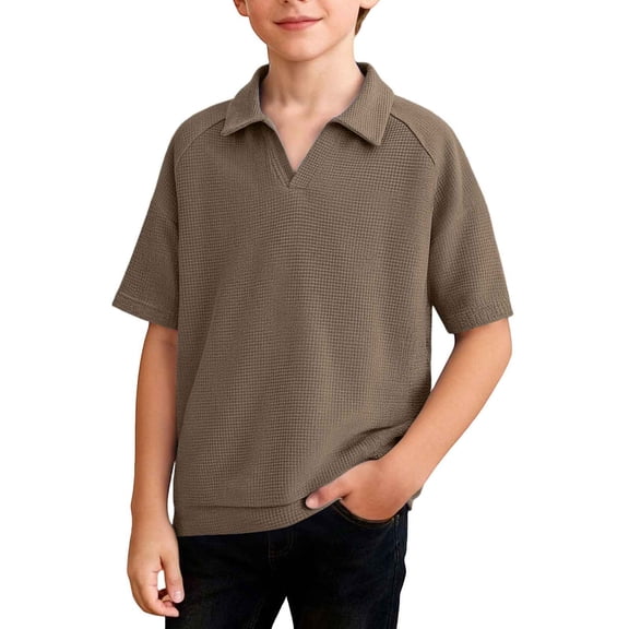 ITSAME T-Shirts for Boys, Short Sleeve Breathable Comfort Lapel Summer Casual Loose Tops Brown Size 7