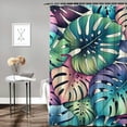thumbnail image 2 of Awypu Green Leaves Tropical Palm Leaf Decorative Summer Shower Curtain Set White, 2 of 7