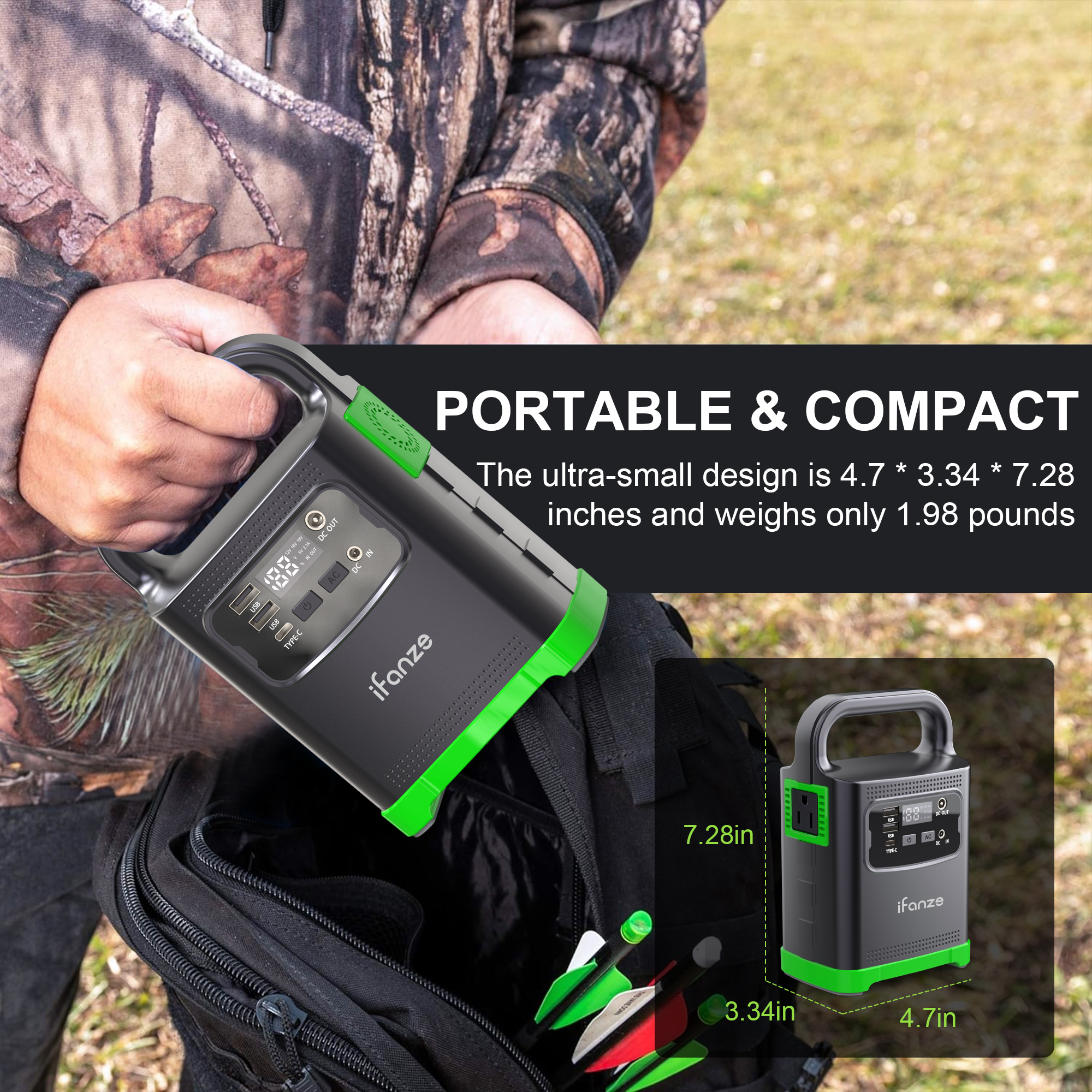 iFanze Portable Power Station, 24000mAh Camping Lithium Battery Solar Generator Fast Charging with AC Outlet 100W Peak Power Bank for Home Backup Outdoor Emergency RV Van Hunting - image 3 of 10