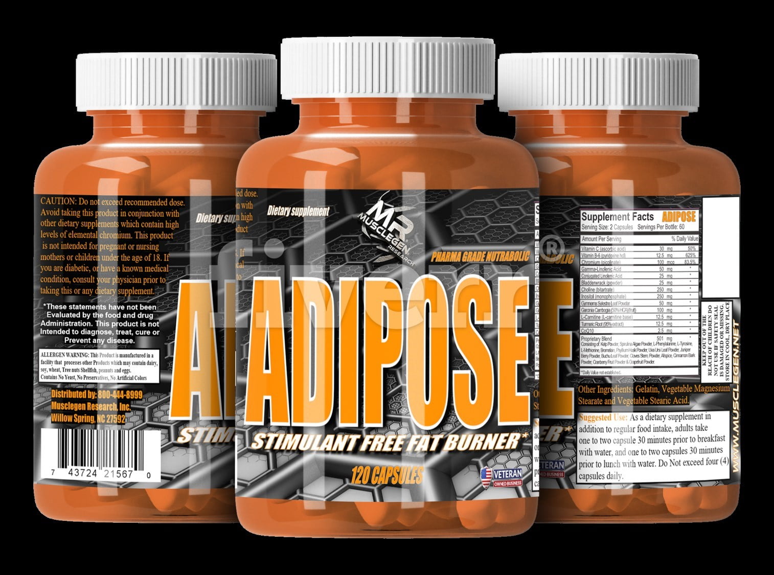 Musclegen Research Adipose Stimulant Free Fat Burning Capsules, 120 Ct