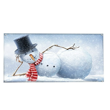 

16x7 Ft Holy Night Christmas Outdoor Garage Door Banner Blue Lying Snowman Large Christmas Decoration Holiday Polyester Cover Christmas Door Snowman Deer Santa