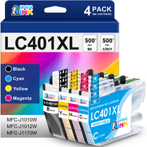 LC401 Ink Cartridges for Brother LC401XL LC-401 Ink Cartridge for Brother MFC-J1010DW MFC-J1012DW MFC-J1170DW Printer (Black, Cyan, Magenta, Yellow, 4 Pack)