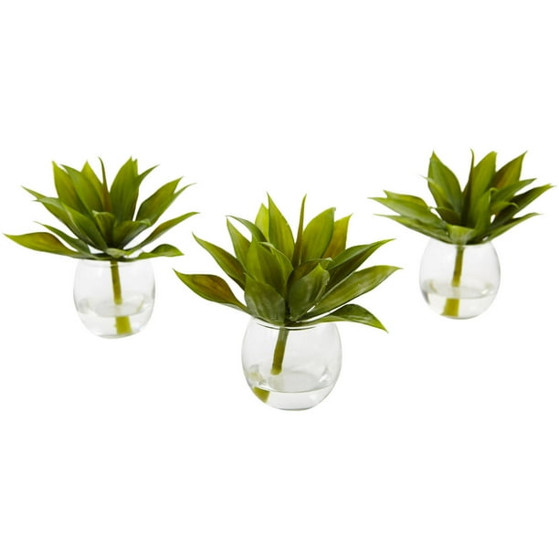 Nearly Natural 5 75in Artificial Agave Succulent With Vase Set Of 3 Walmart Com Walmart Com