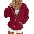 thumbnail image 3 of Fmbrln Womens Trendy Full Zip Up Hoodie Fall Winter Fashion Long Sleeve Solid Hoodies Jackets Loose Comfy Sweatshirts Coat with Pockets, 3 of 7