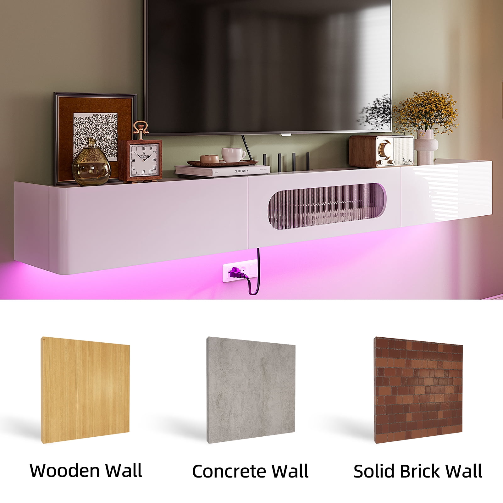 FloatiCasa 78-Inch Floating TV Stand, Wall-Mounted, Fully Assembled,for TVs up to 78", High Gloss Entertainment Center