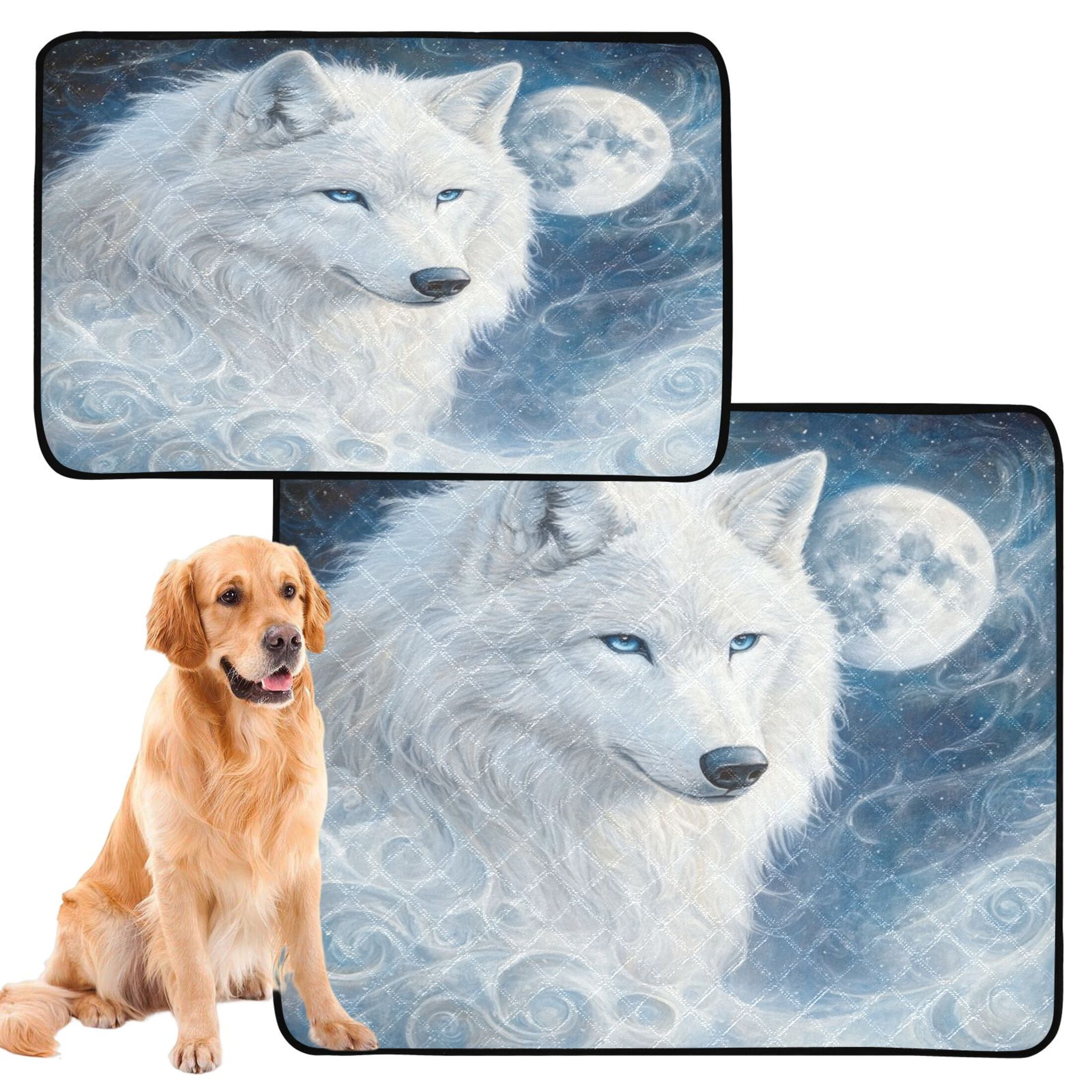 Qxltty Cool White Wolf Cat litter Pads Pet Set of 3 Diaper Mats Center Anti-leakage Layer Absorbent Soft and Comfortable