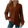 thumbnail image 4 of idosla Womens Oversized Long Sleeve Shirt Casual Waffle Knit Tunic Tops Lace Patchwork Pullover Sweatshirt (Brown, M), 4 of 8