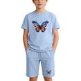 thumbnail image 2 of Amidoa Girls 2 Piece Outfits Summer Clothes Short Sleeve Cotton Floral Print T-Shirt and Casual Shorts Kids Clothing Sets Light Blue Size 11, 2 of 9