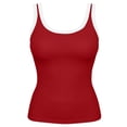 thumbnail image 4 of VBVC Women's Built-in Bra Contrast Trim Crop Tank Top , Ladies' Ribbed Crew Neck Padded Cami , Summer Casual Going Out Tops For Women,Red,S-2XL, 4 of 6