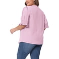 thumbnail image 3 of Agnes Orinda Women's Plus Size Chiffon Top Notched V Neck Puff Short Sleeve Casual Solid Blouse 4X Pink, 3 of 6
