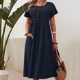 thumbnail image 2 of Jinhomg Womens T Shirt Dresses Casual Solid Color Ruched Dress Flowy Comfy Short Sleeve Crew Neck Midi Dresses Swing Vacation Beach Dress Navy XXL, 2 of 6