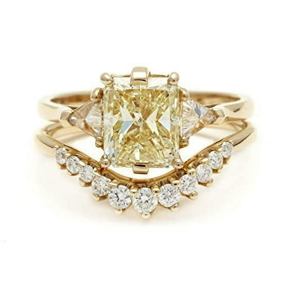 HeartsAndYou 2ct Natural Yellow Sapphire Diamond Engage Ring 14k SOLID Yellow Gold Bridal Set