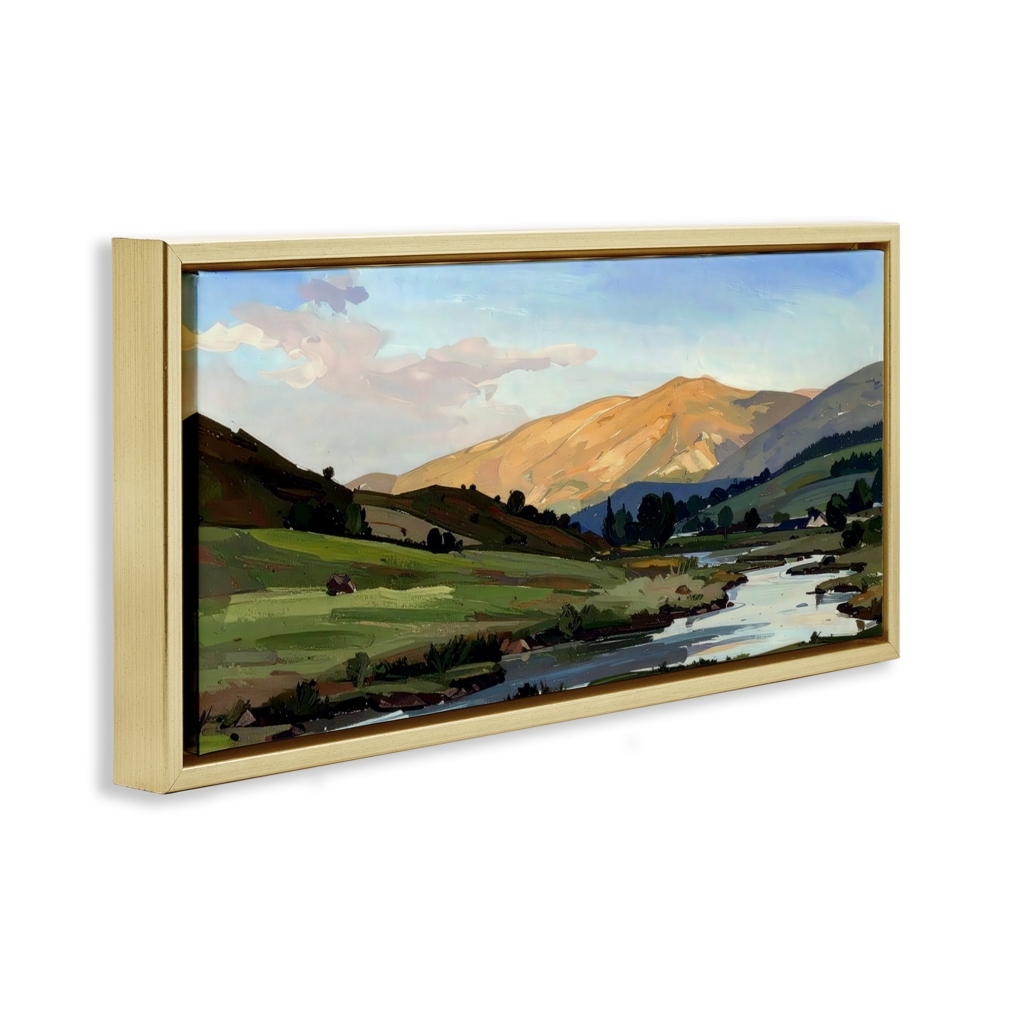 Stupell Industries Across The Valley Landscape Gold Framed Floater Canvas Wall Art, design by Alonza Saunders