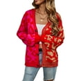 thumbnail image 1 of Genuiskids Women Cable Knit Cardigan Long Sleeve Drop Shoulder Button Up Patchwork Leopard Sweater Coat Oversized Animal Print Open Front Ribbed Coat Jacket Outwear, 1 of 9