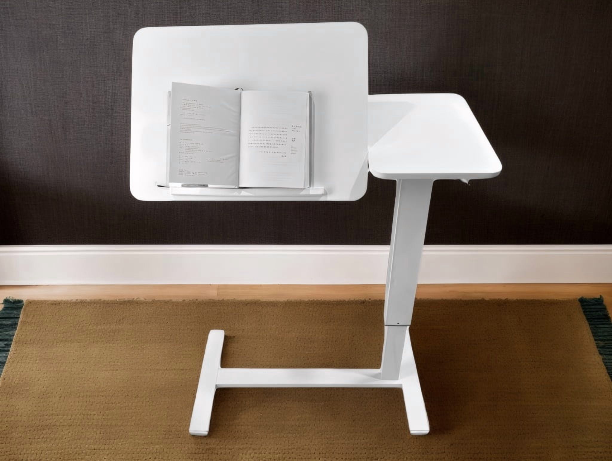Overbed Bedside Desk, Height Adjustable Rolling Laptop Stand with Tilting Tabletop, Mobile Overbed Tray Table with Wheels, Ergonomic Side Table for Bed Sofa Working Reading Eating