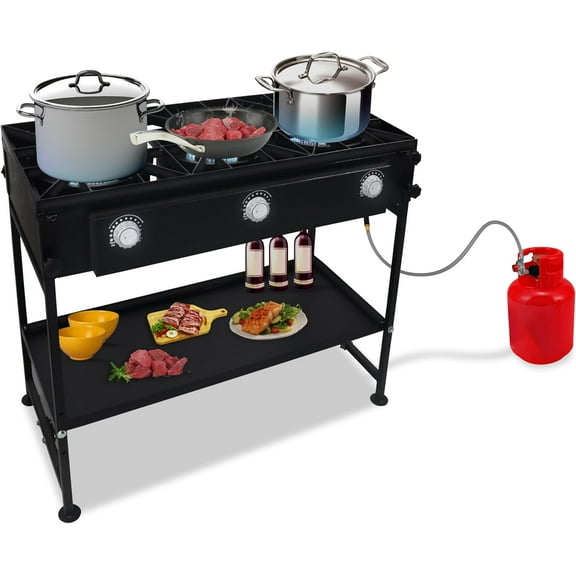SONRET - Three Burner Propane Outdoor Camping Stove - with Adjustable Bottom Shelf
