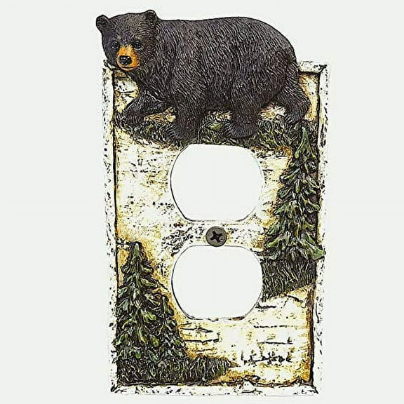 BestGiftEver Black Bear on Birch with Pine Trees Outlet Receptacle Cover Wall Plate Cabin Lodge Home Decor