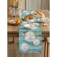 thumbnail image 3 of Summer Marine Life Table Runner, Watercolor White Shell Ocean Wood Grain Cotton Linen Kitchen Table Decoration Washable Dining Tabletop Runners for Home Party Decor 13x108 Inches, 3 of 9