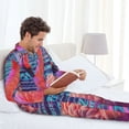 thumbnail image 5 of Bingfone Men's Pajama Set 2 Piece Loungewear PJs, Long Sleeve with Pajama Pants-Digital Flamingo Vibrant Art, 5 of 7