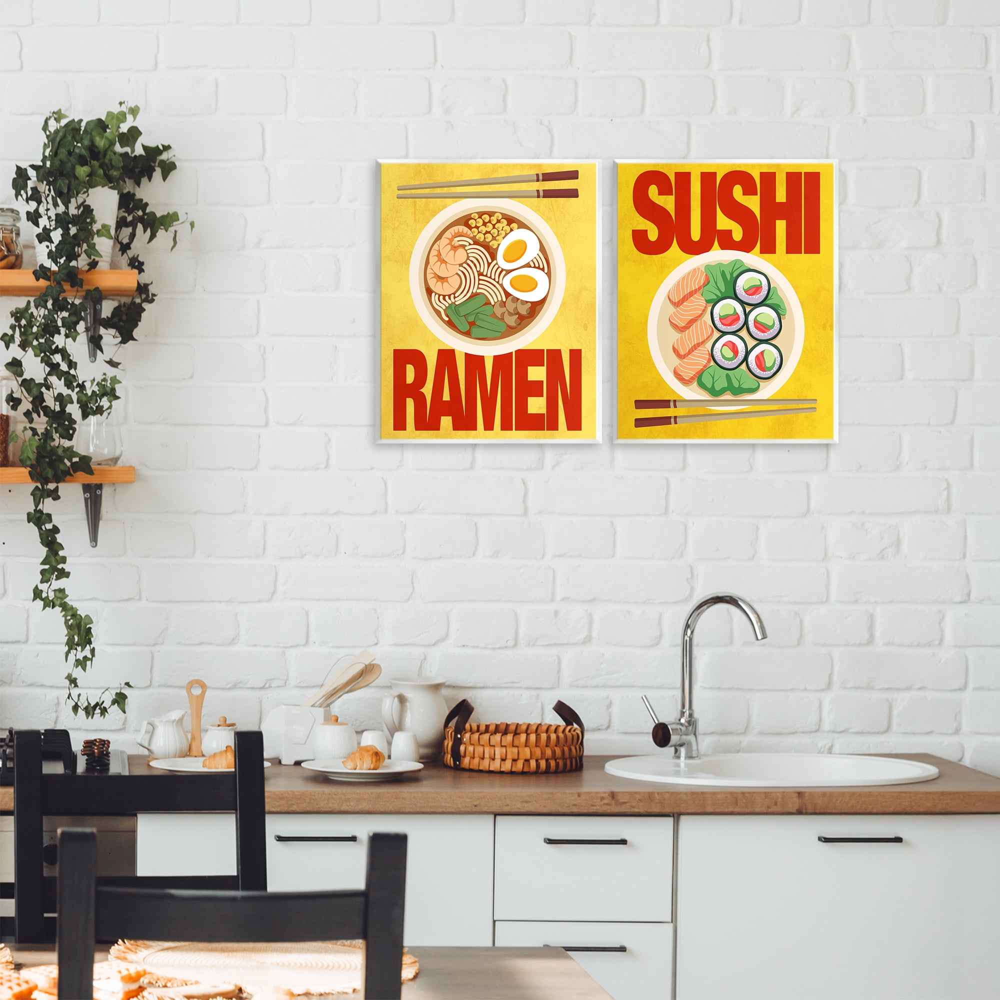 Stupell Industries Ramen & Sushi Japanese Cuisine 2 Piece Wall Plaque Art Set, design by Marcus Prime
