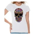 thumbnail image 1 of Awkward Styles Women's Black Flowered Skull Graphic T-shirt Tops Floral Sugar Skull Day of Dead, 1 of 4