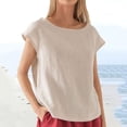 thumbnail image 6 of SDNall T-Shirts for Women Summer Fashion Cropped Sleeves Lapel V-Neck Cotton Line Loose Women'S T-Shirts (Beige, Sizes S-XXL), 6 of 9