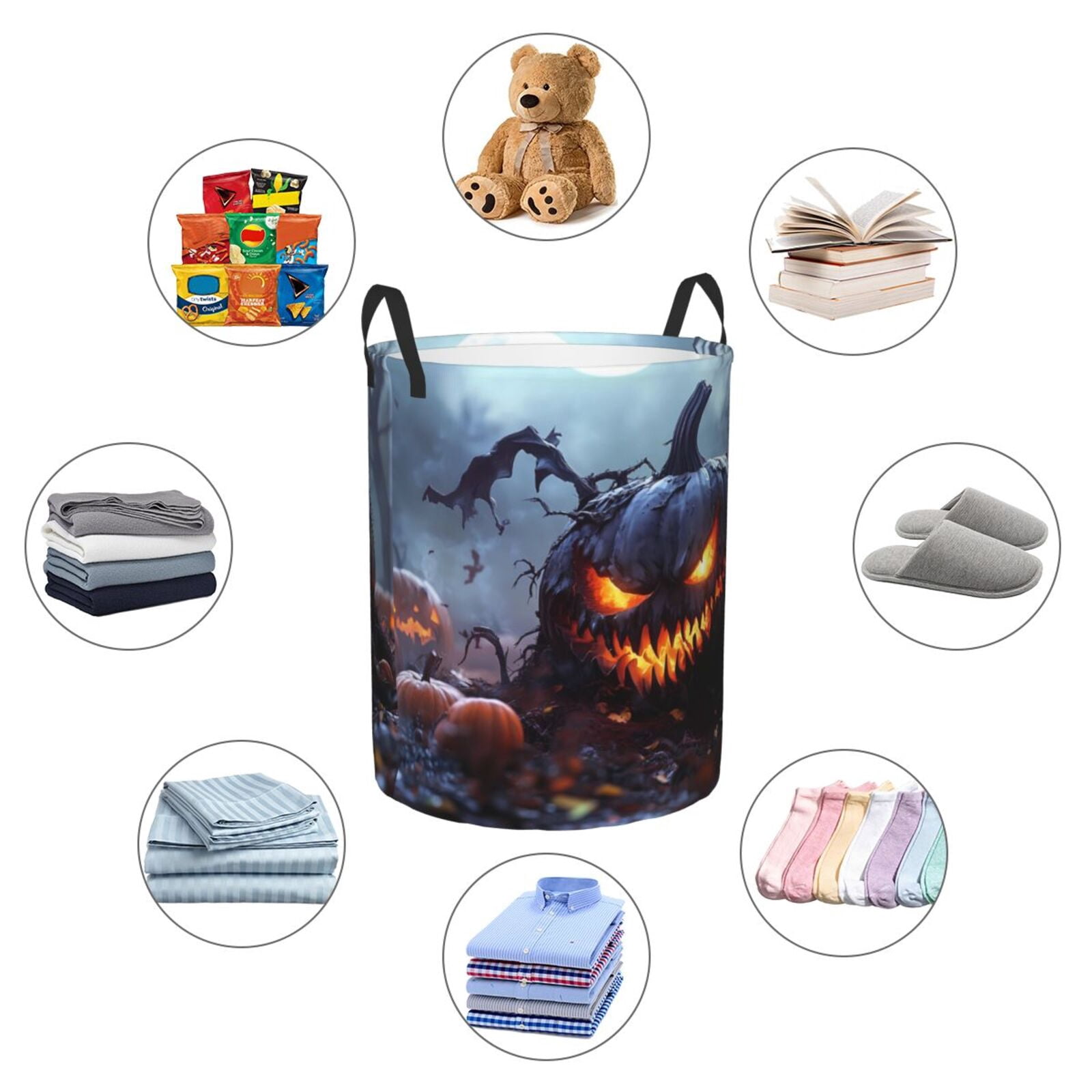 Large Laundry Basket with Handles - Halloween Pumpkin Monster D Kids Baby Dirty Clothes Laundry Hamper for Bedroom Aesthetic