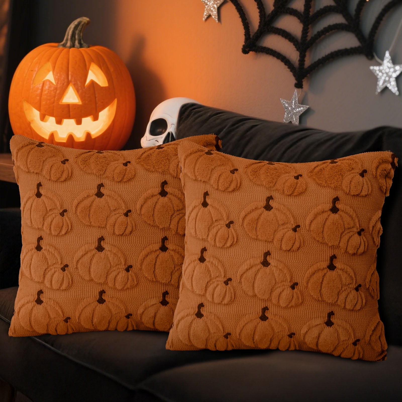 Sanmadrola Fall Pillow Covers Halloween Decoration Pumpkin Decorative Pillow Cases Couch Cushion Case for Chair Sofa Bedroom Living Room Home Decor 20''x 20'' 2 Pack Brown