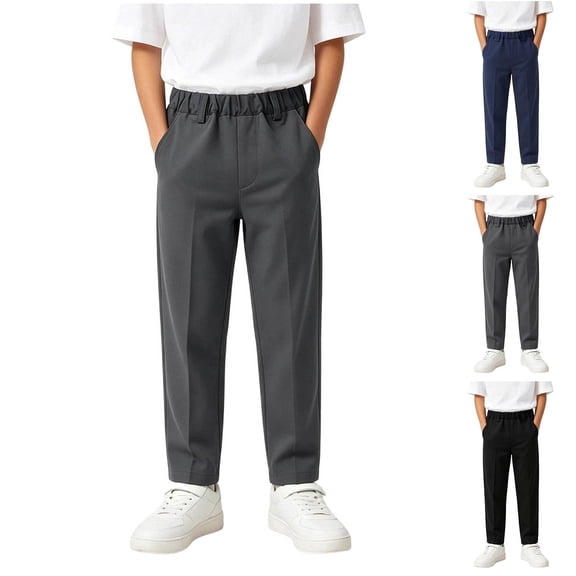 FRSASU Boys Dress Pants Kids High Waisted Wide Leg Uniform Pants Casual Trousers with Pockets 5-15 Years Navy