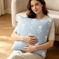 thumbnail image 3 of Floral Throw Pillow Covers, 18"x18" Blue Striped Linen Cases, Decorative Covers For Couch, Sofa & Home, 3 of 7