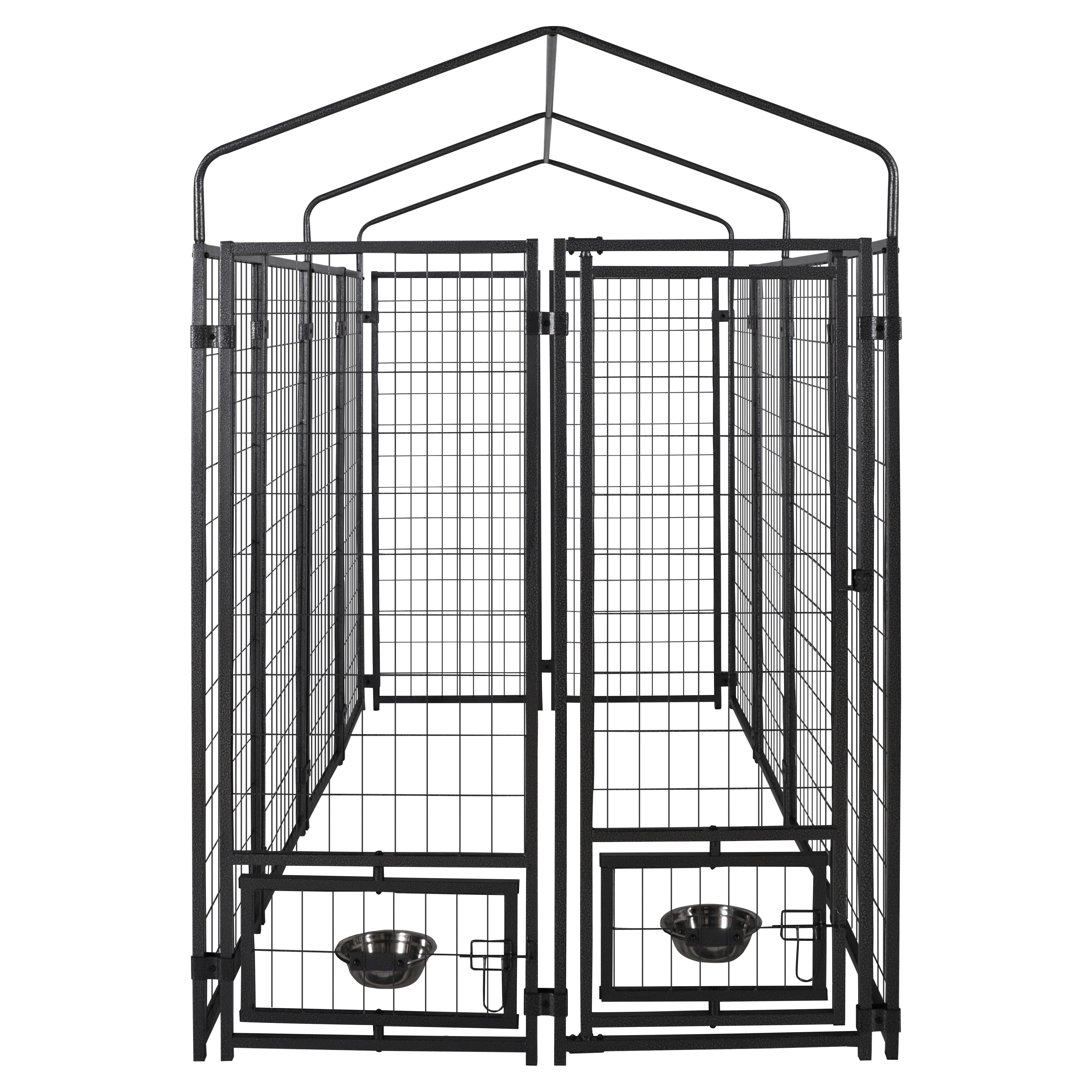 VEIKOUS Metal Dog Kennel, Outdoor Large Metal Dog Crates w/Canopy & Rotate Feeding Doors, 4.5' x 4.5' x 4.8'