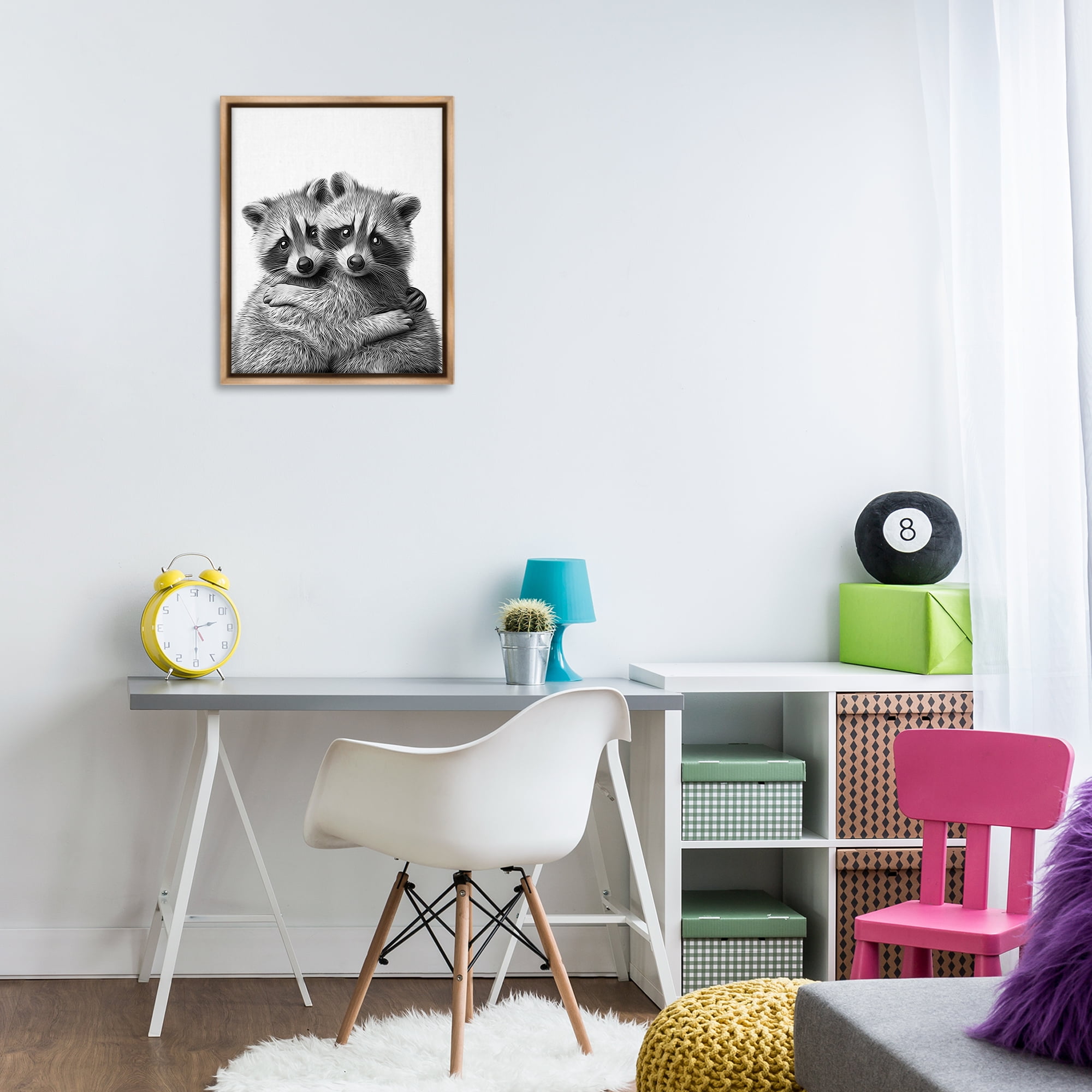 Stupell Industries Two Hugging Raccoons Animals & Insects Painting Brown Floater Framed Art Print Wall Art, 17 x 21